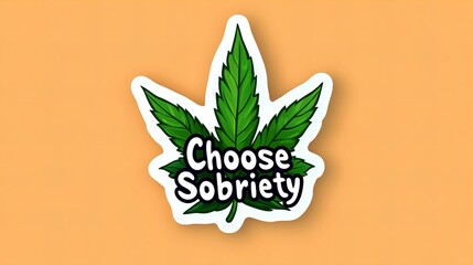 Illustrated marijuana leaf sticker displays 'Choose Sobriety' text against a plain peach background.