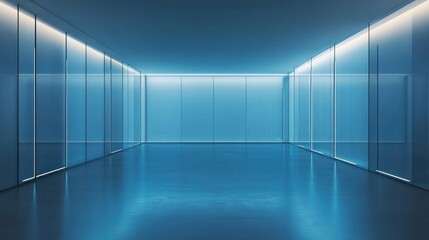 Obraz premium Futuristic Blue Glass Room Interior Design: Modern Architecture and Minimalist Aesthetics
