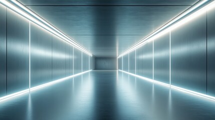 Obraz premium Futuristic Blue Neon Corridor: A Digital Rendering of a Sleek, Modern, and Bright Tunnel