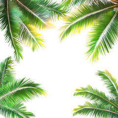Naklejka premium Lush tropical coconut palm leaves create a vibrant summer background perfect for relaxation and refreshment, tropical coconut palm leaves tree for summer background on transparent background file