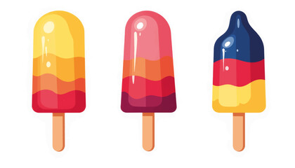 Layered fruit popsicles on white background, summer freshness