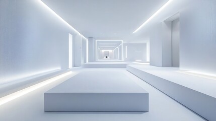 Futuristic White Corridor: Architectural Minimalism and Modern Design