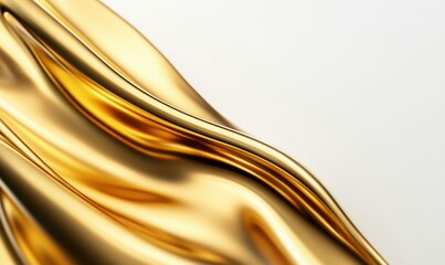 Close-up of flowing golden satin cloth with smooth curves and elegant folds, perfect for luxurious designs.