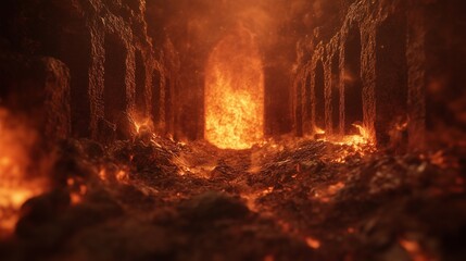 An image of a burning door. Entrance to hell dante's. A generative inferno ai. A picture of a lifestyle door on fire.