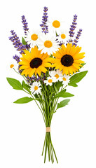 Obraz premium Vibrant summer bouquet of sunflowers, daisies, and lavender
