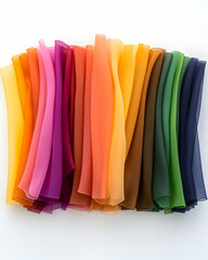 Vibrant translucent fabric swatches in a spectrum of colors