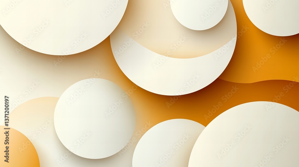 Aufkleber overlapping circles create an abstract modern design with shadows against a gradient orange backgrou