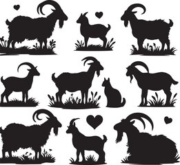 goat  silhouettes  vector white background