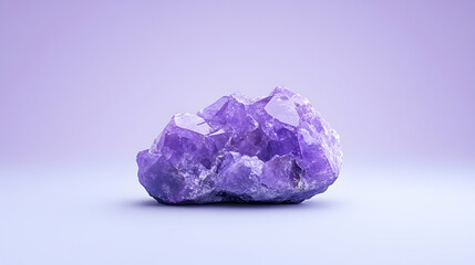 Vibrant purple crystal cluster on a pale lilac background