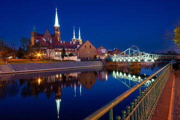 Evening view of Cathedral Island. Wroclaw, Poland.