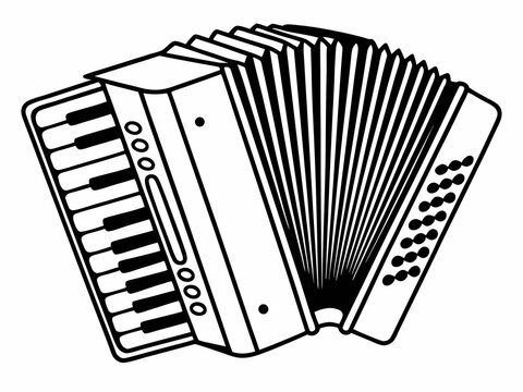Expanded accordion silhouette vector with full bellows and keyboard layout for cultural music design

