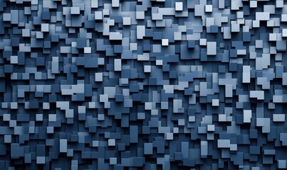 Fototapeta premium A dense arrangement of elevated blue and gray squares creates a pixelated abstract geometric pattern.