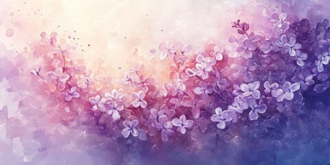 Fototapeta premium Watercolor painting of blooming lilac flowers in soft purple and pink hues