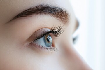 Obraz premium Close up of a woman s eye highlighting long eyelashes for beauty and makeup advertising concepts