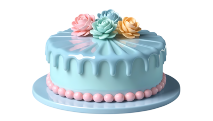  Pastel 3D cake featuring glossy icing in soft blue png