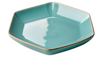  Octagonal turquoise ceramic plate with a smooth png