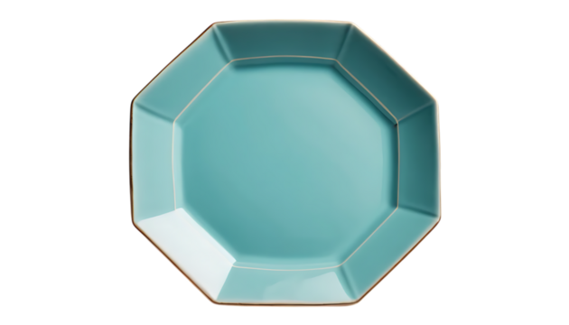  Octagonal turquoise ceramic plate with a smooth png