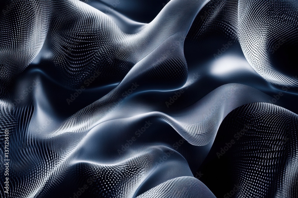 Poster Futuristic abstract pattern featuring soft 3D waves in monochrome hues for a modern minimalist look
