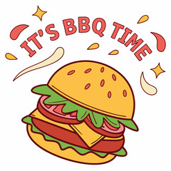 It's BBQ Time! Delicious Cheeseburger Illustration