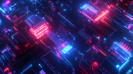 Background gaming abstract neon sci-fi themes cyberpunk red blue glowing dynamic technology wallpaper AI generated image