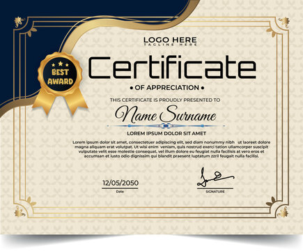 Elegant Gold and Navy Certificate Design
