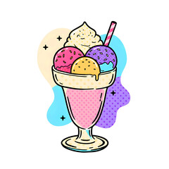 Kawaii pastel ice cream sundae with whipped cream and sprinkles

