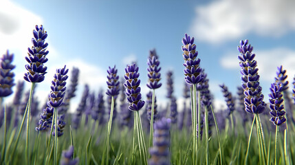 Naklejka premium Lavender Field Under Sunny Sky
