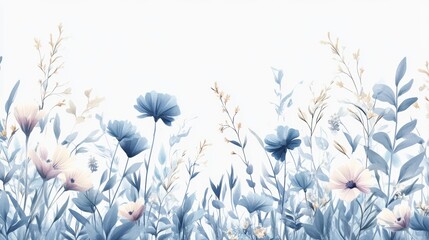 Delicate vector illustration of a floral field in pastel watercolors with a minimalistic design