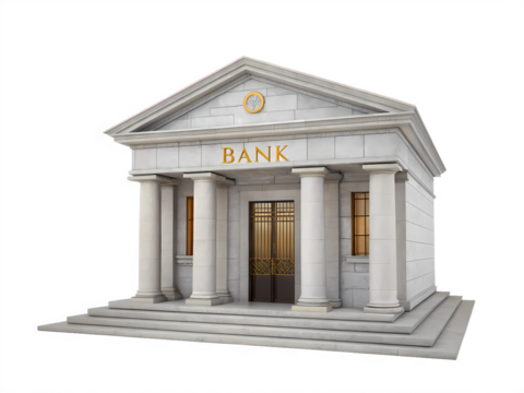 Bank building illustration for financial services and banking industry concept design and investment planning transparent background