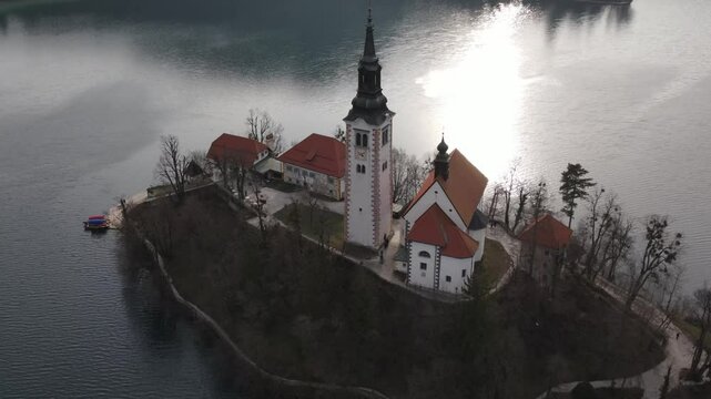 church on the island in slovenia