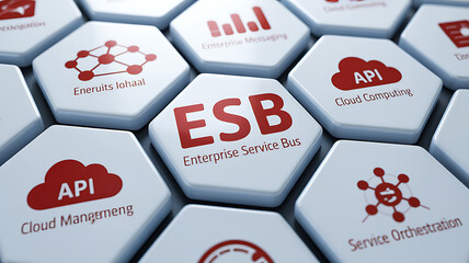 ESB Concept with 3D Illustration and Modern Digital Background &ndash; Enterprise Service Bus Integration Architecture Design