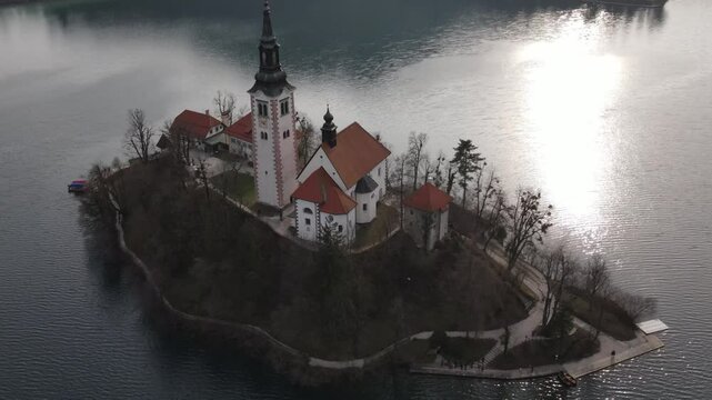 church on the island in slovenia