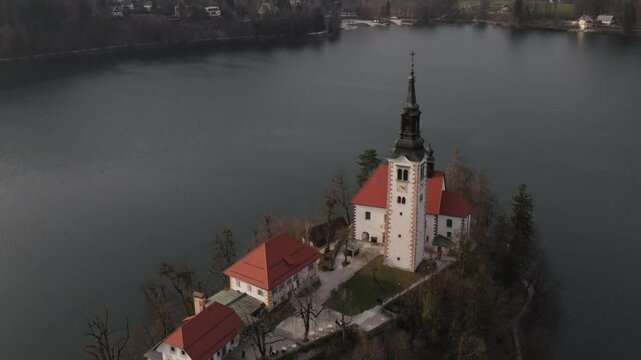 church on the island in slovenia