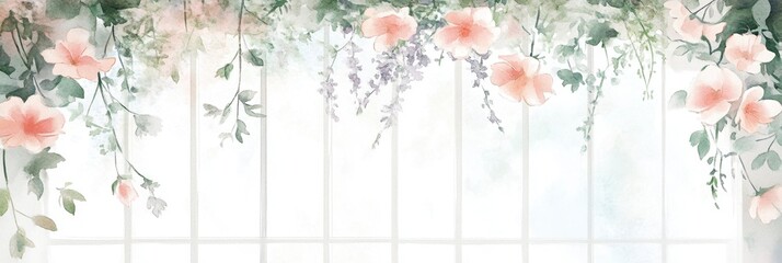 Watercolor Floral Window Hanging Decoration - Elegant Peach and Green Botanical Design