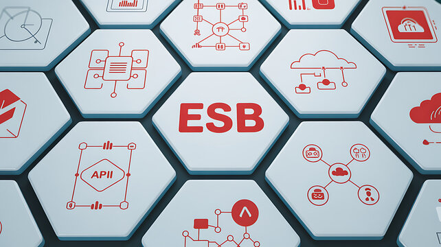 ESB Concept with 3D Illustration and Modern Digital Background &ndash; Enterprise Service Bus Integration Architecture Design