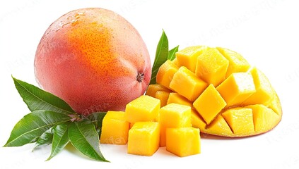 Juicy mango fruit, cut into cubes, ready to eat.  Sweet and refreshing!
