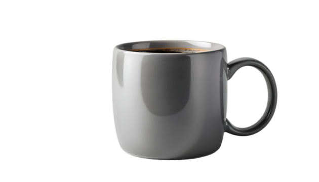 Gray ceramic coffee mug featuring a sturdy handle png