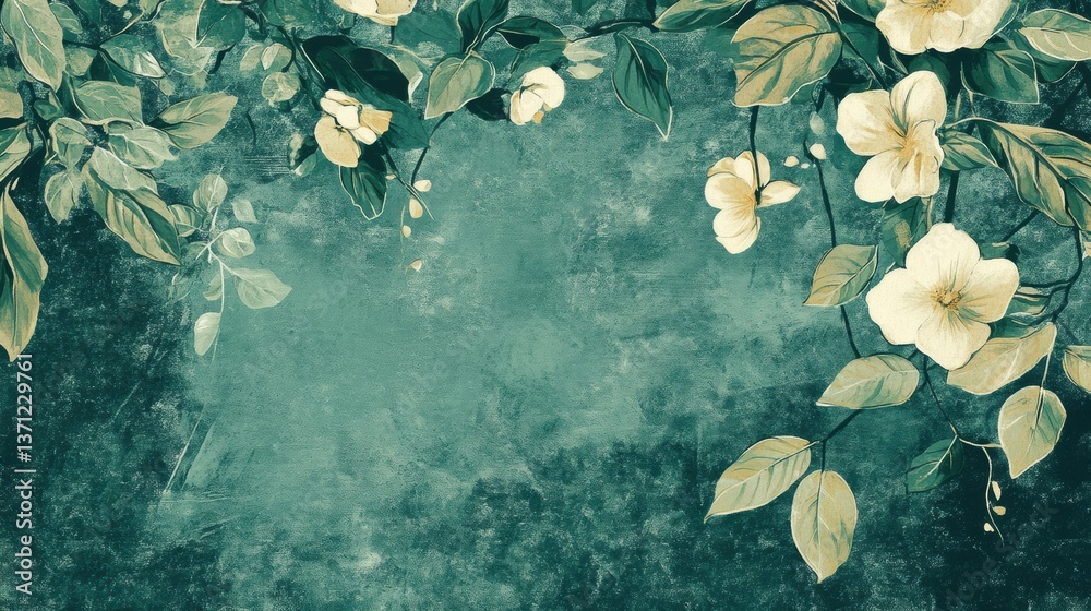 Poster elegant botanical pattern featuring scattered leaves and soft green hues for a minimalist aesthetic 