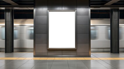 Blank Subway Ad Mockup Modern Station Design Blurry Trains Clean Minimalist White Billboard Space