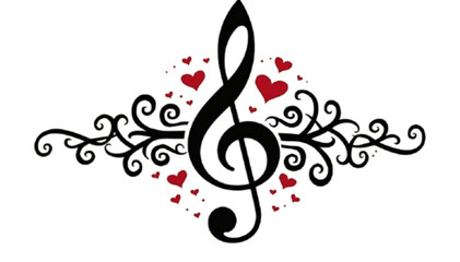 Fototapeta premium Musical treble clef with hearts and floral design 