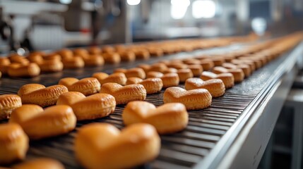 Heart-Shaped Biscuits on a Conveyor Belt in a Modern Bakery