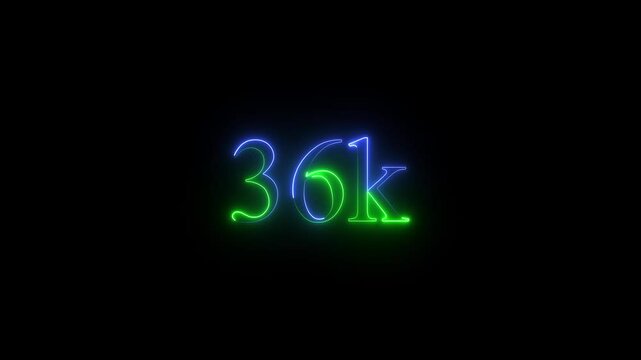 36K subscribers modern animation banner design 
 Glowing neon line with 36k Ultra  technology icon isolated on black background .