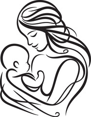 Elegant Line Art of Mother and Baby Bonding