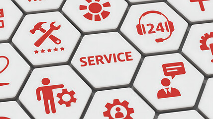 Obraz premium Service Concept with 3D Illustration and Blurred Background – Modern Business Support and Customer Care Visualization