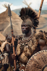 Commanding Zulu Warlord and His Forces during the Times of Strife in Historic Zulu Kingdom