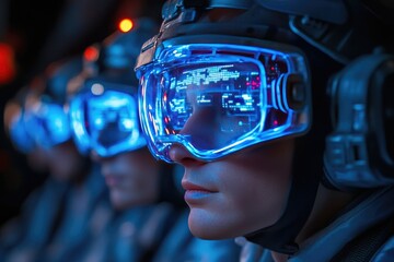 Futuristic Soldiers with Augmented Reality Helmets in Advanced Military Technology Environment