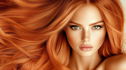 Obraz premium Glamorous Portrait of a Woman with Flowing Red Hair Adorned with Glitter and Sparkling Eyes