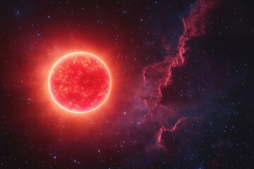 Obraz premium red dwarf star system, featuring a distant cool star and its spectral light