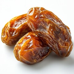 Three dried dates isolated on a white background. Dates are sweet and healthy.