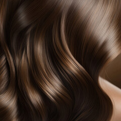Fototapeta premium Brown hair flowing in waves showing highlights and texture